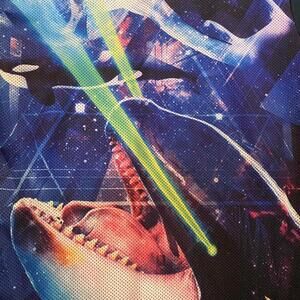 Chemistry Mens Size Large T-Shirt Mesh Front All-Over Front Sharks Lasers Blue